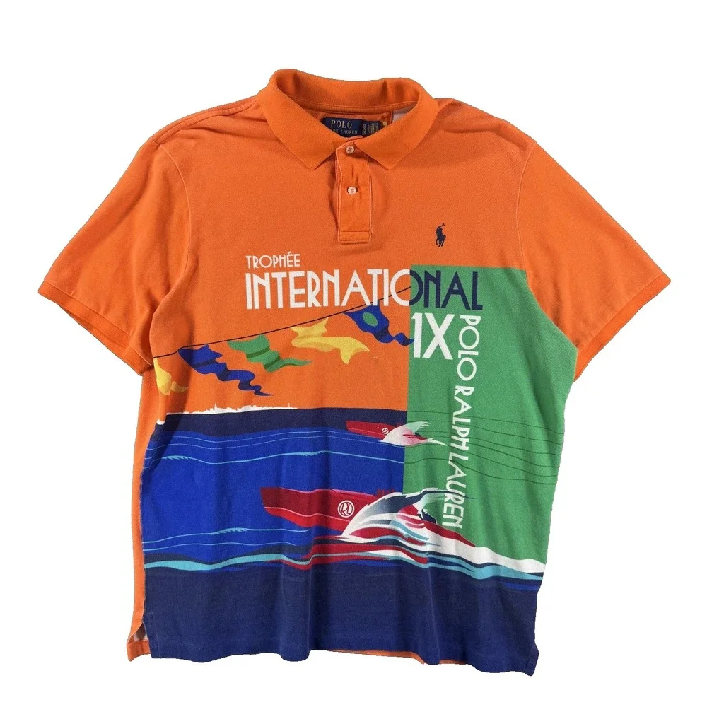 Polo Ralph Lauren Signal Speedboat Polo Shirt Men's XL Orange Classic Fit